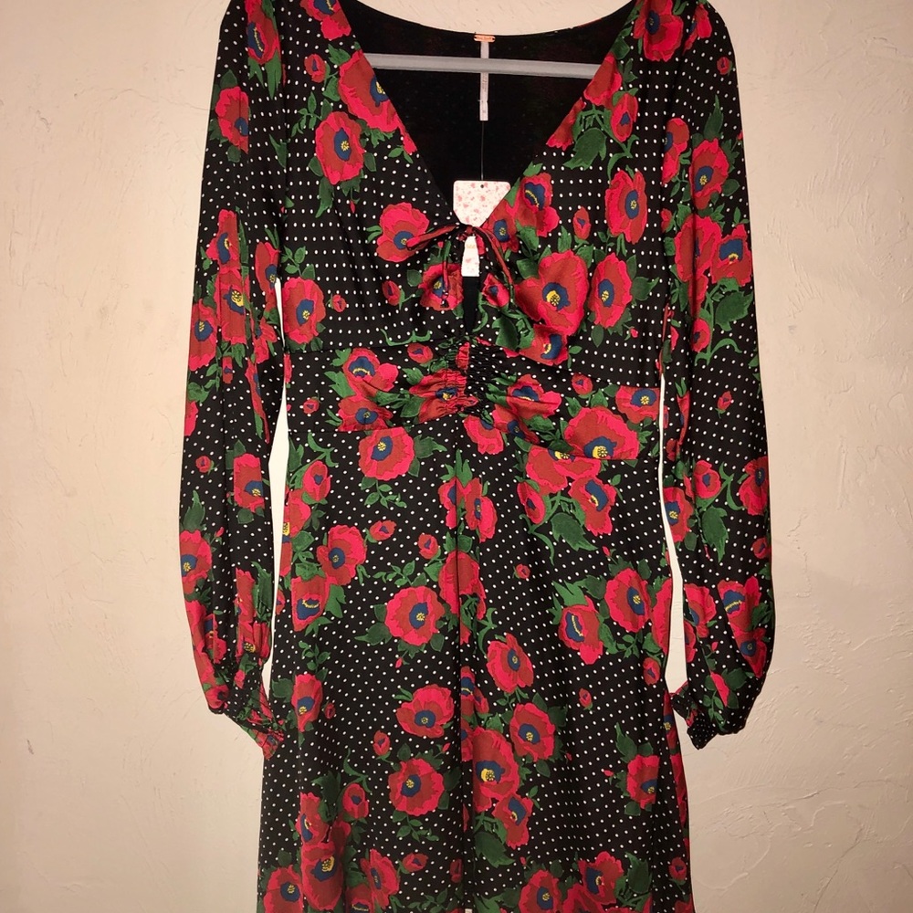Free People Satin Red Floral Dress